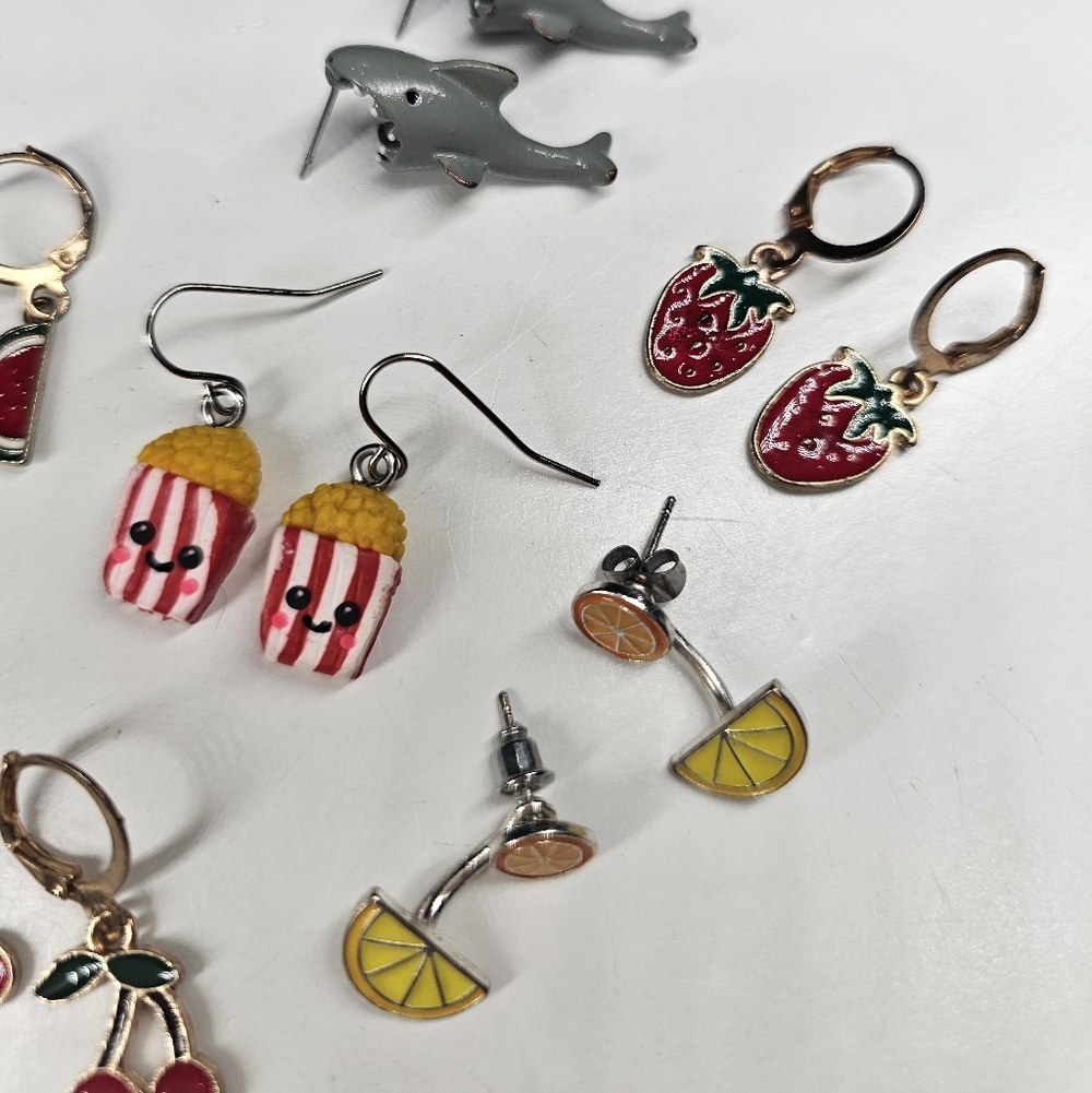 Earring Lot 6 Pair Shark Attack + Food